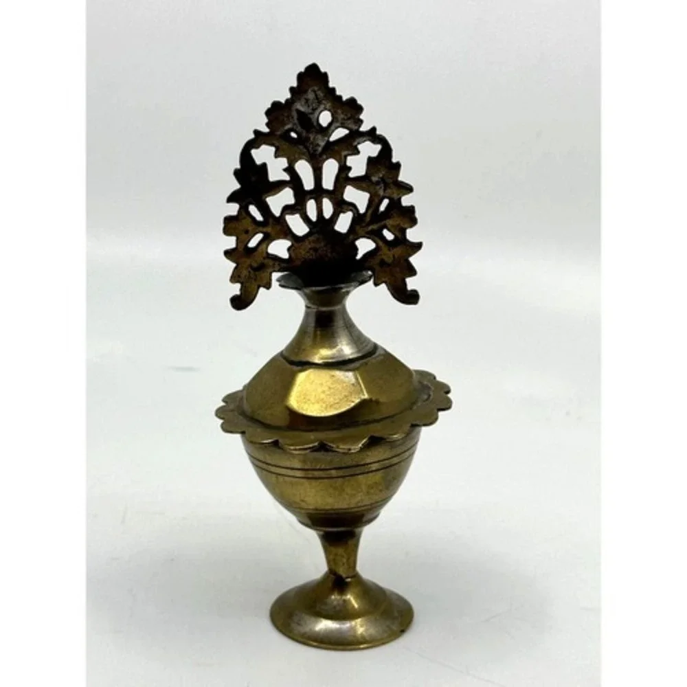 Unbranded Kohl‎ Pot Surmadani Vintage Gold Good Brass Ornate Filigree Wand